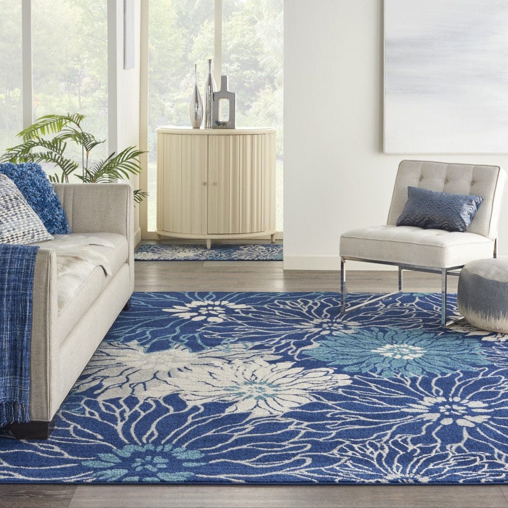 2’ X 3’ Navy And Ivory Floral Scatter Rug