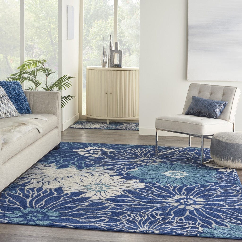2’ X 3’ Navy And Ivory Floral Scatter Rug