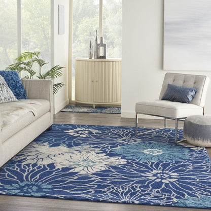 2’ X 3’ Navy And Ivory Floral Scatter Rug