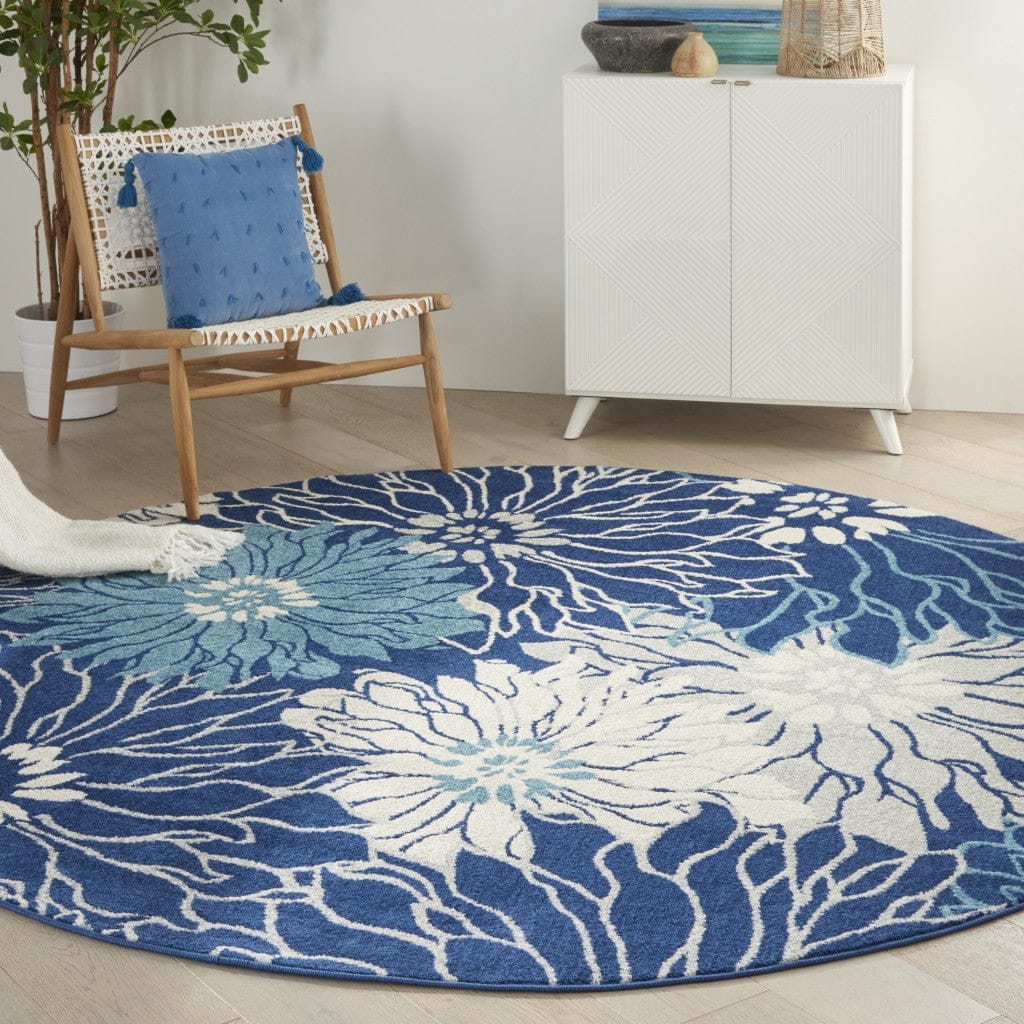 2’ X 3’ Navy And Ivory Floral Scatter Rug