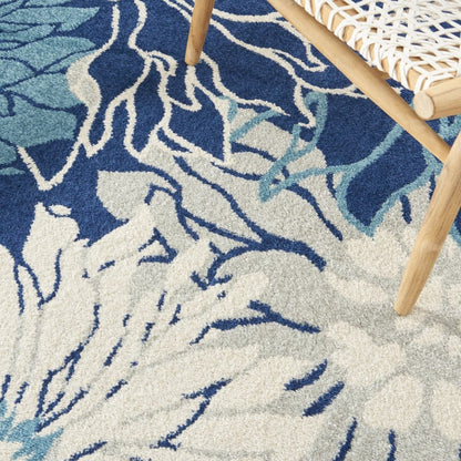 2’ X 3’ Navy And Ivory Floral Scatter Rug