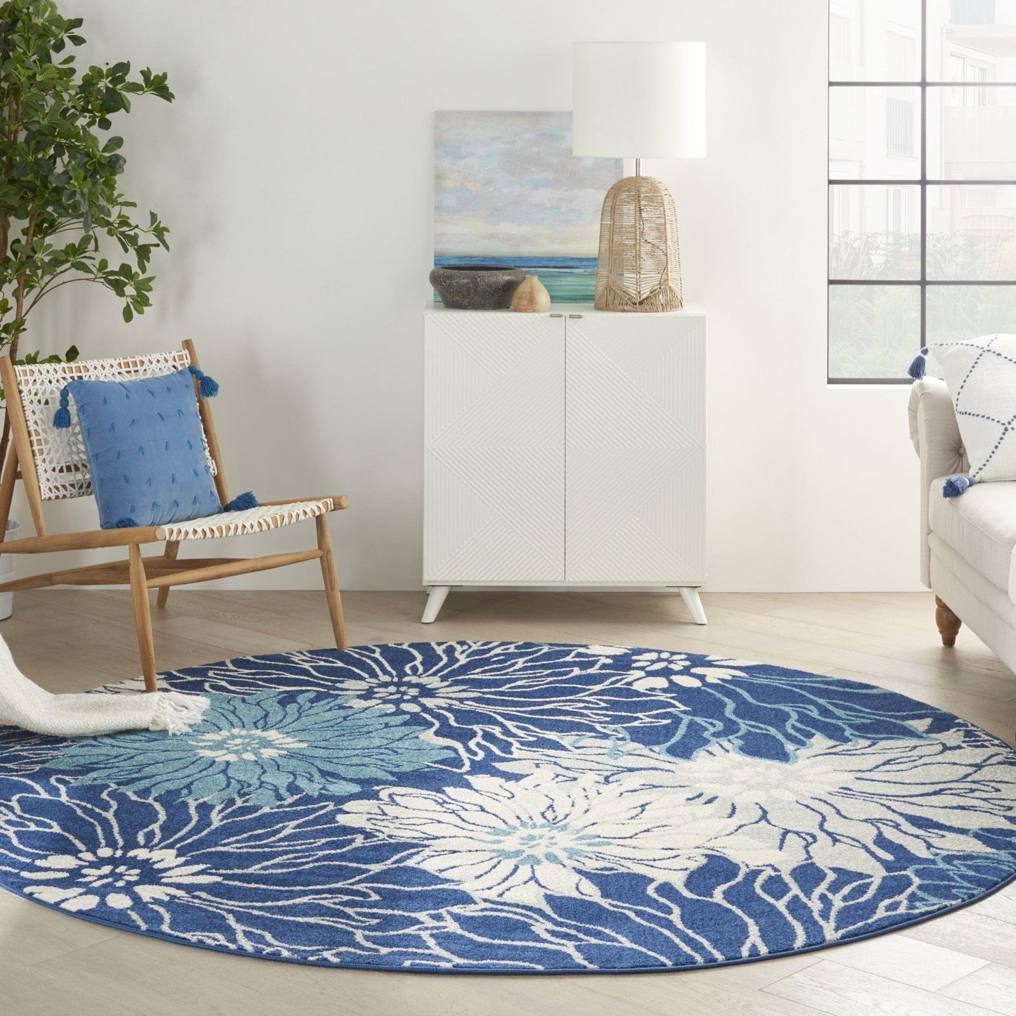 2’ X 3’ Navy And Ivory Floral Scatter Rug