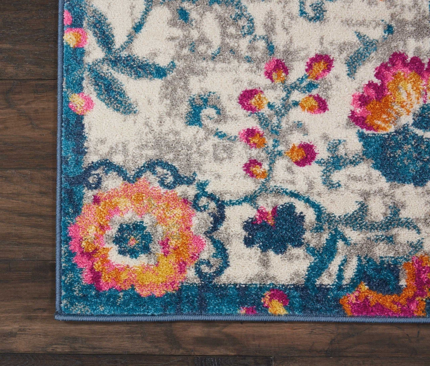 2’ X 6’ Ivory And Blue Floral Vines Runner Rug