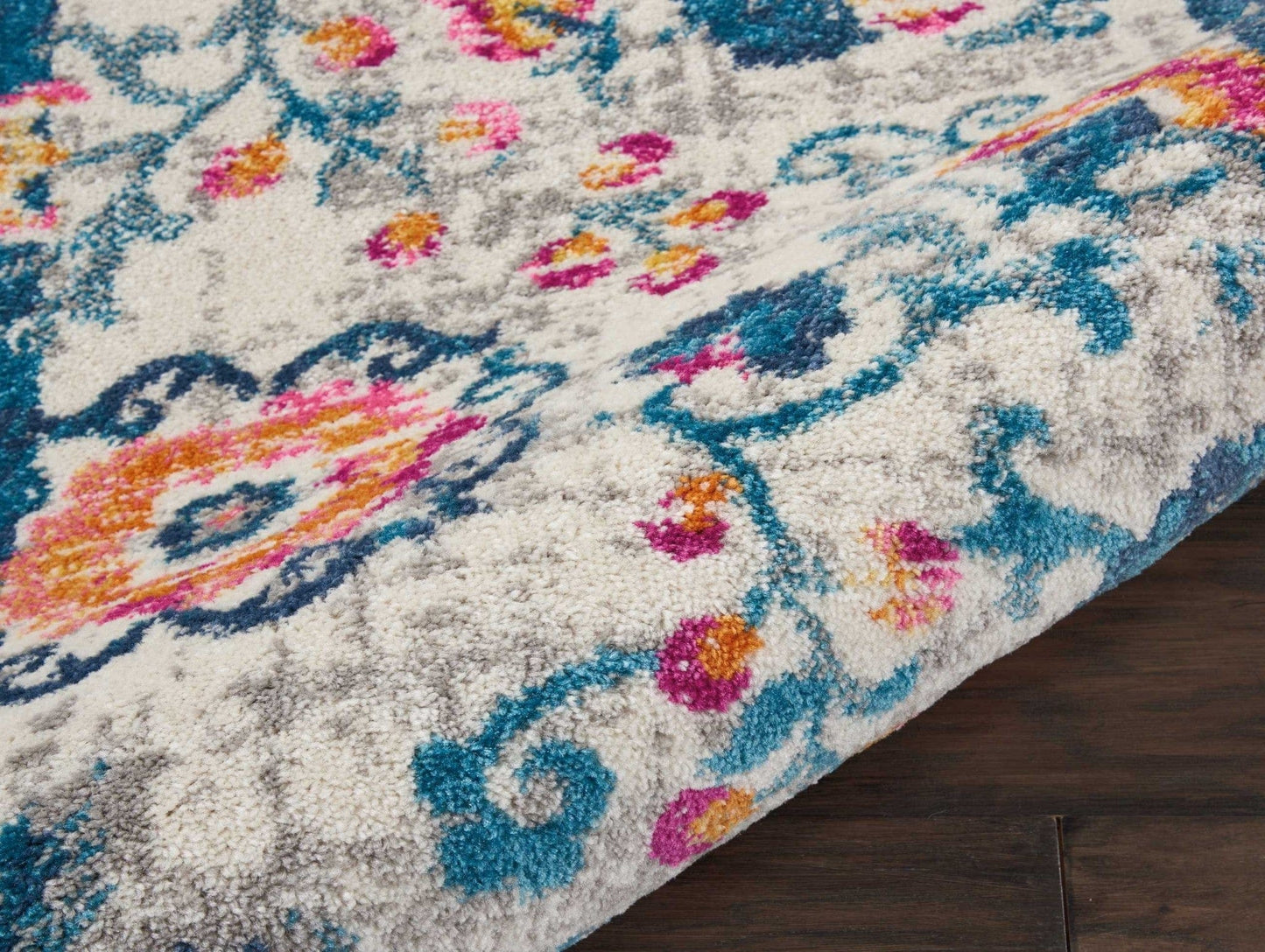 2’ X 6’ Ivory And Blue Floral Vines Runner Rug