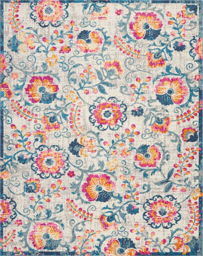 2’ X 6’ Ivory And Blue Floral Vines Runner Rug