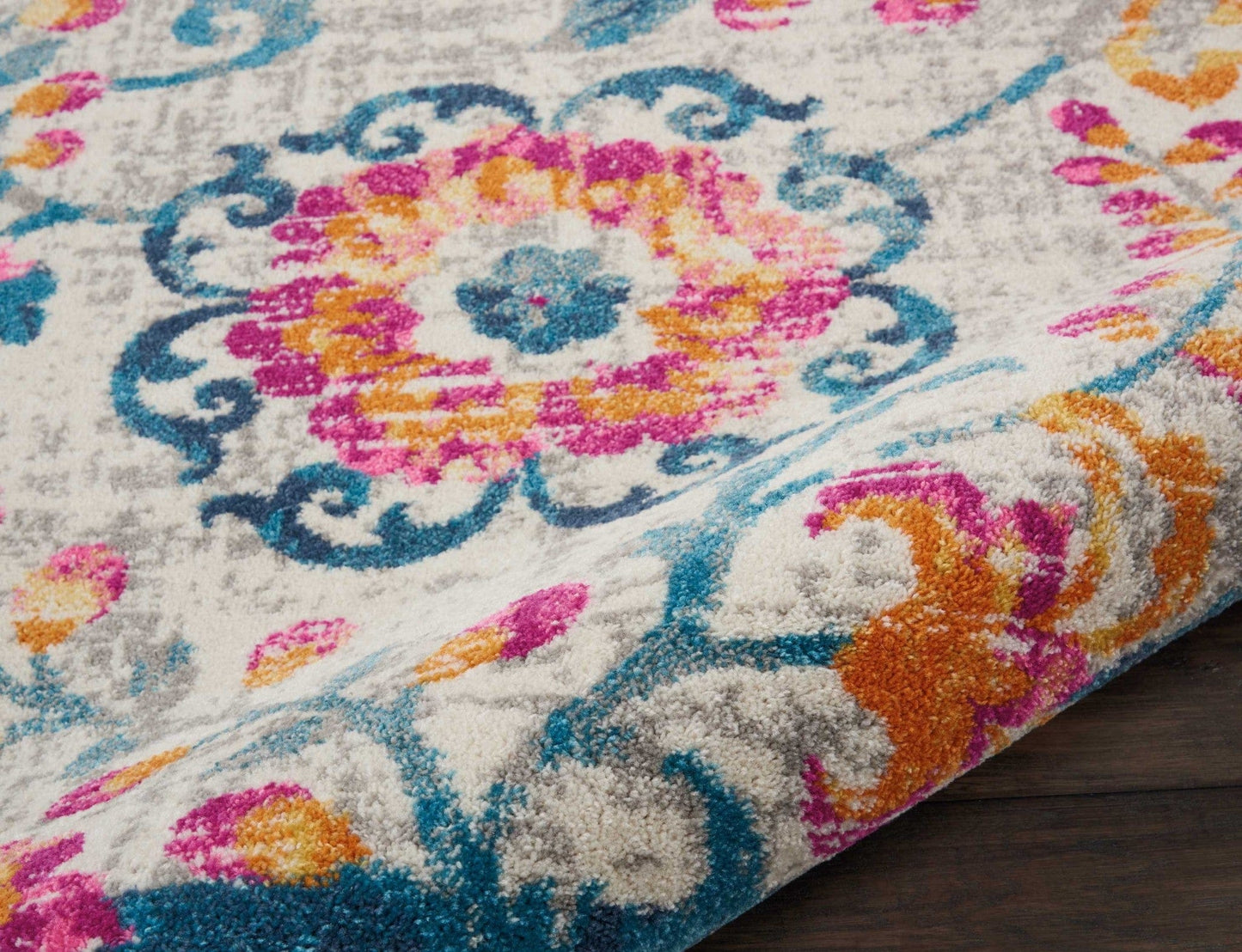 2’ X 6’ Ivory And Blue Floral Vines Runner Rug