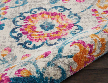 2’ X 6’ Ivory And Blue Floral Vines Runner Rug