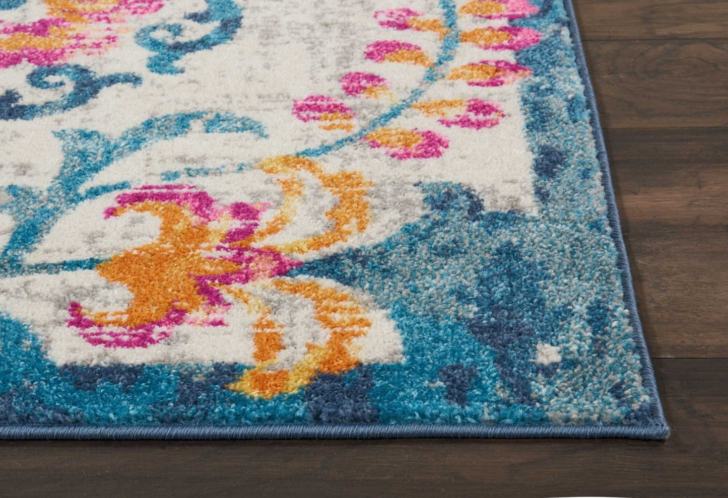 2’ X 6’ Ivory And Blue Floral Vines Runner Rug