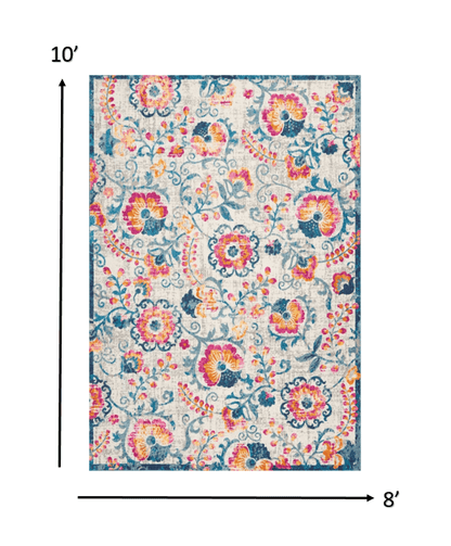 2’ X 6’ Ivory And Blue Floral Vines Runner Rug