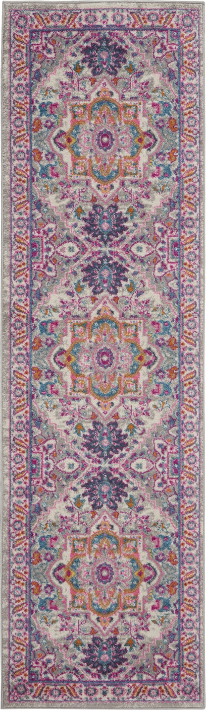2’ X 6’ Light Gray And Pink Medallion Runner Rug
