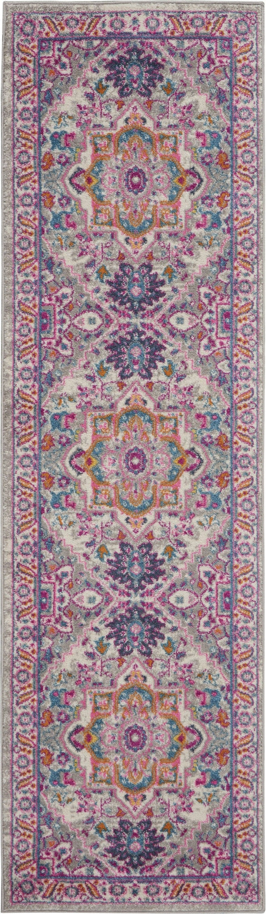 2’ X 6’ Light Gray And Pink Medallion Runner Rug