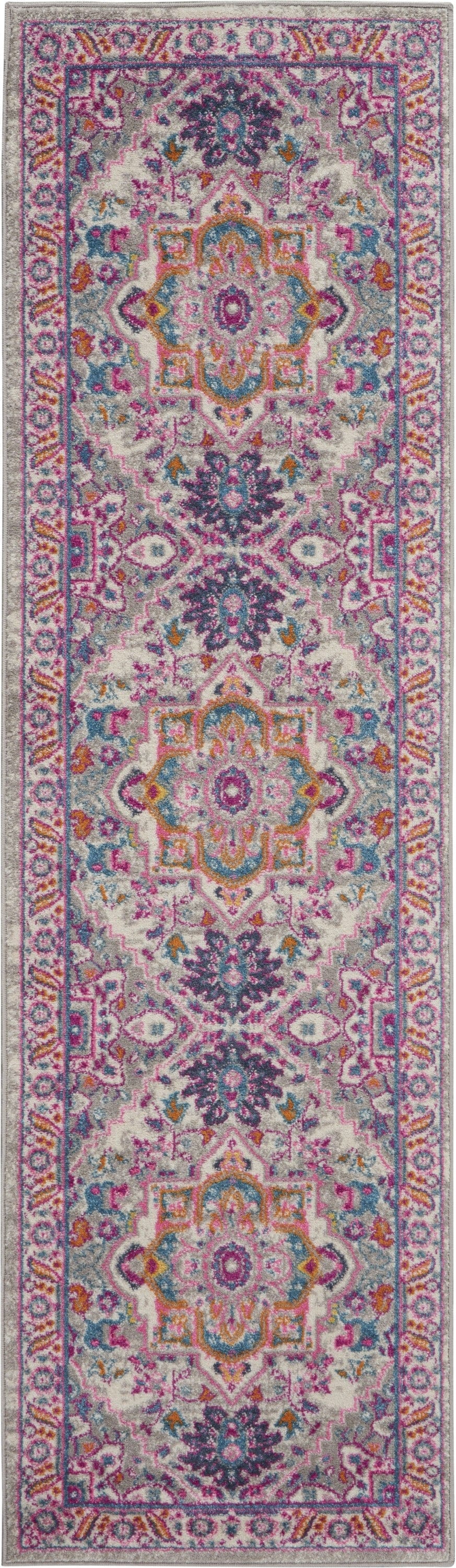 2’ X 6’ Light Gray And Pink Medallion Runner Rug