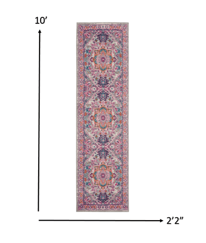 2’ X 6’ Light Gray And Pink Medallion Runner Rug