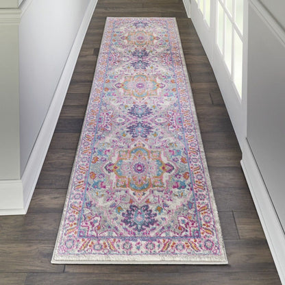 2’ X 6’ Light Gray And Pink Medallion Runner Rug