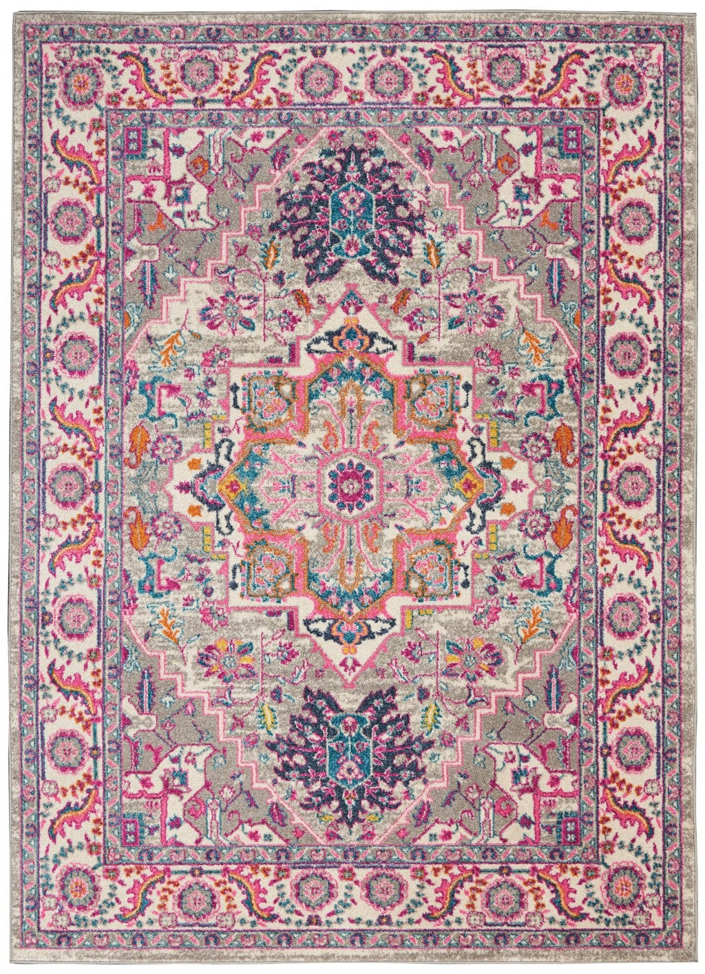 4’ X 6’ Light Gray And Pink Medallion Area Rug