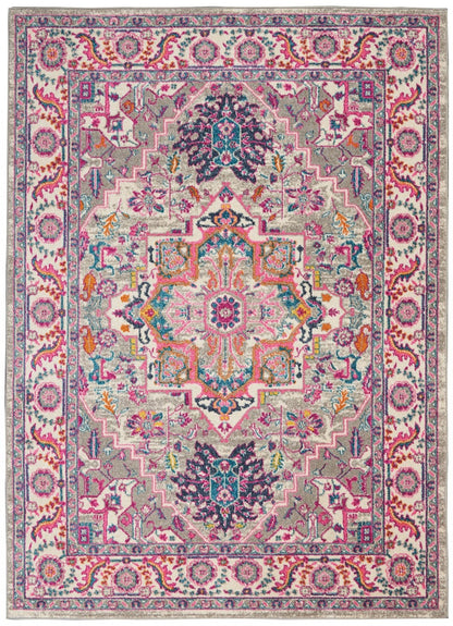 4’ X 6’ Light Gray And Pink Medallion Area Rug