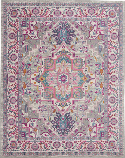 4’ X 6’ Light Gray And Pink Medallion Area Rug