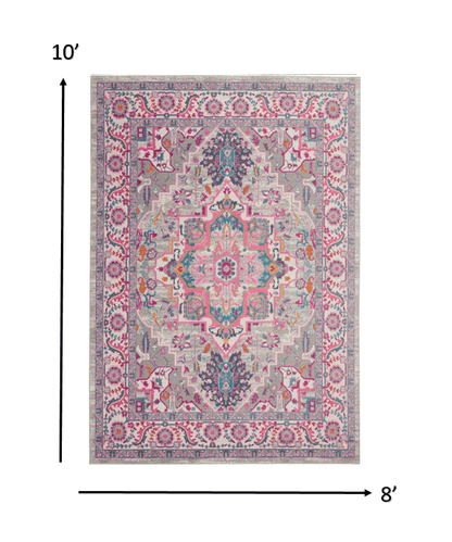 4’ X 6’ Light Gray And Pink Medallion Area Rug