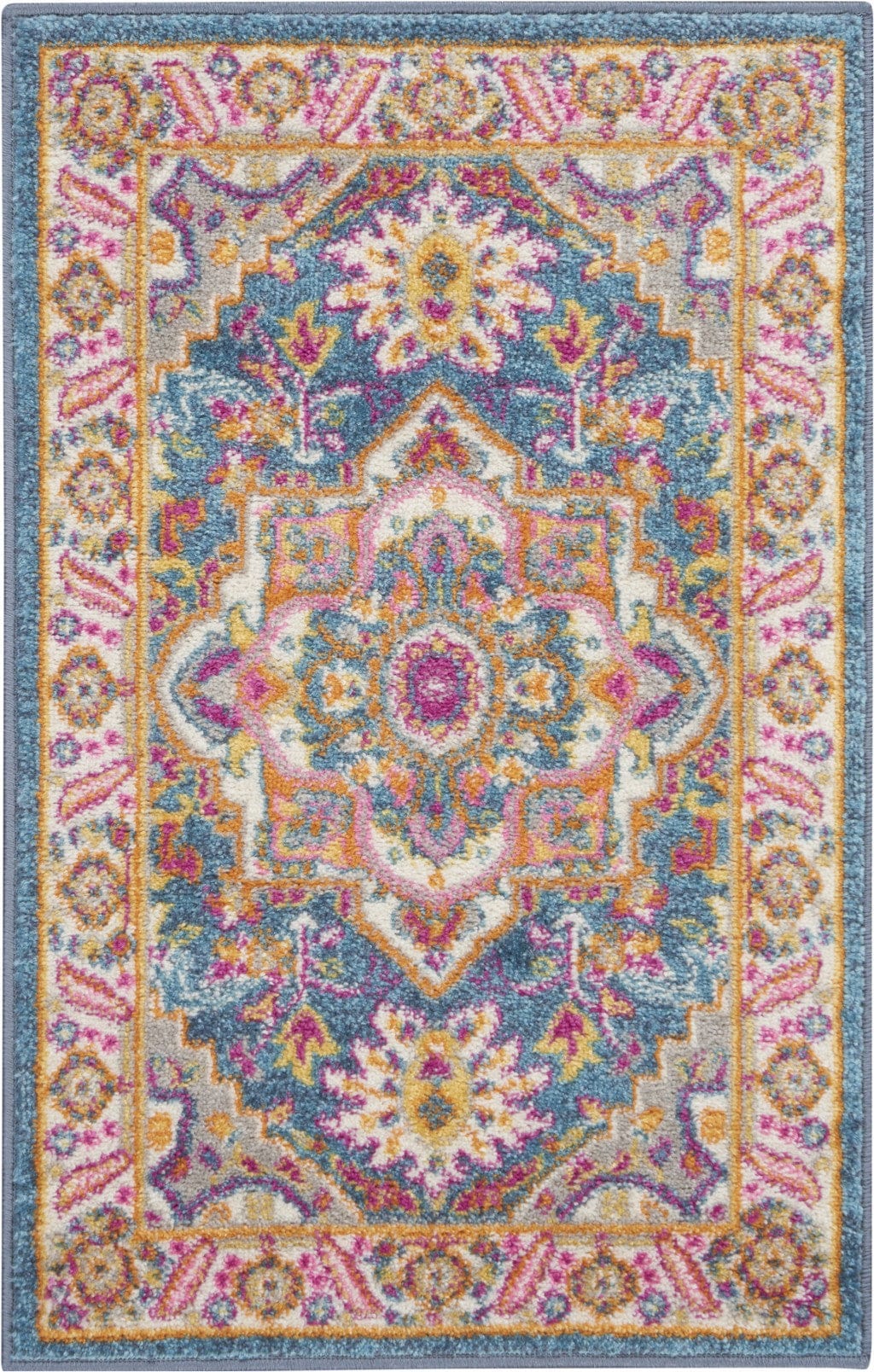 2’ X 3’ Teal And Pink Medallion Scatter Rug