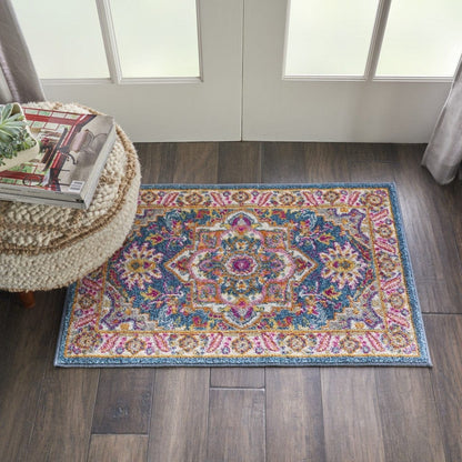 2’ X 3’ Teal And Pink Medallion Scatter Rug