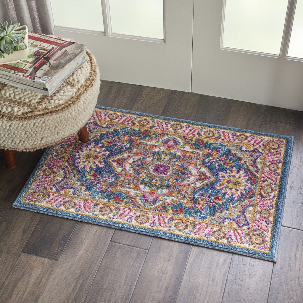 2’ X 3’ Teal And Pink Medallion Scatter Rug