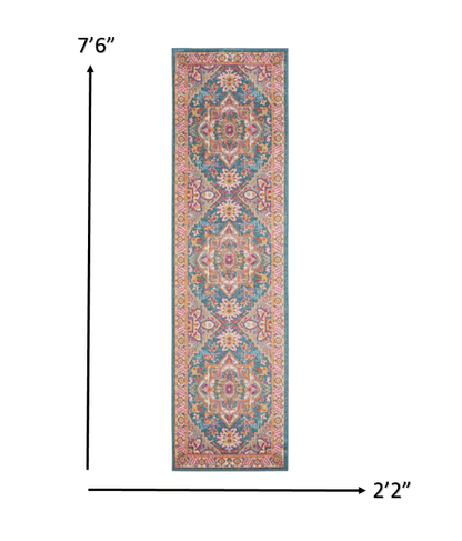 2’ X 3’ Teal And Pink Medallion Scatter Rug