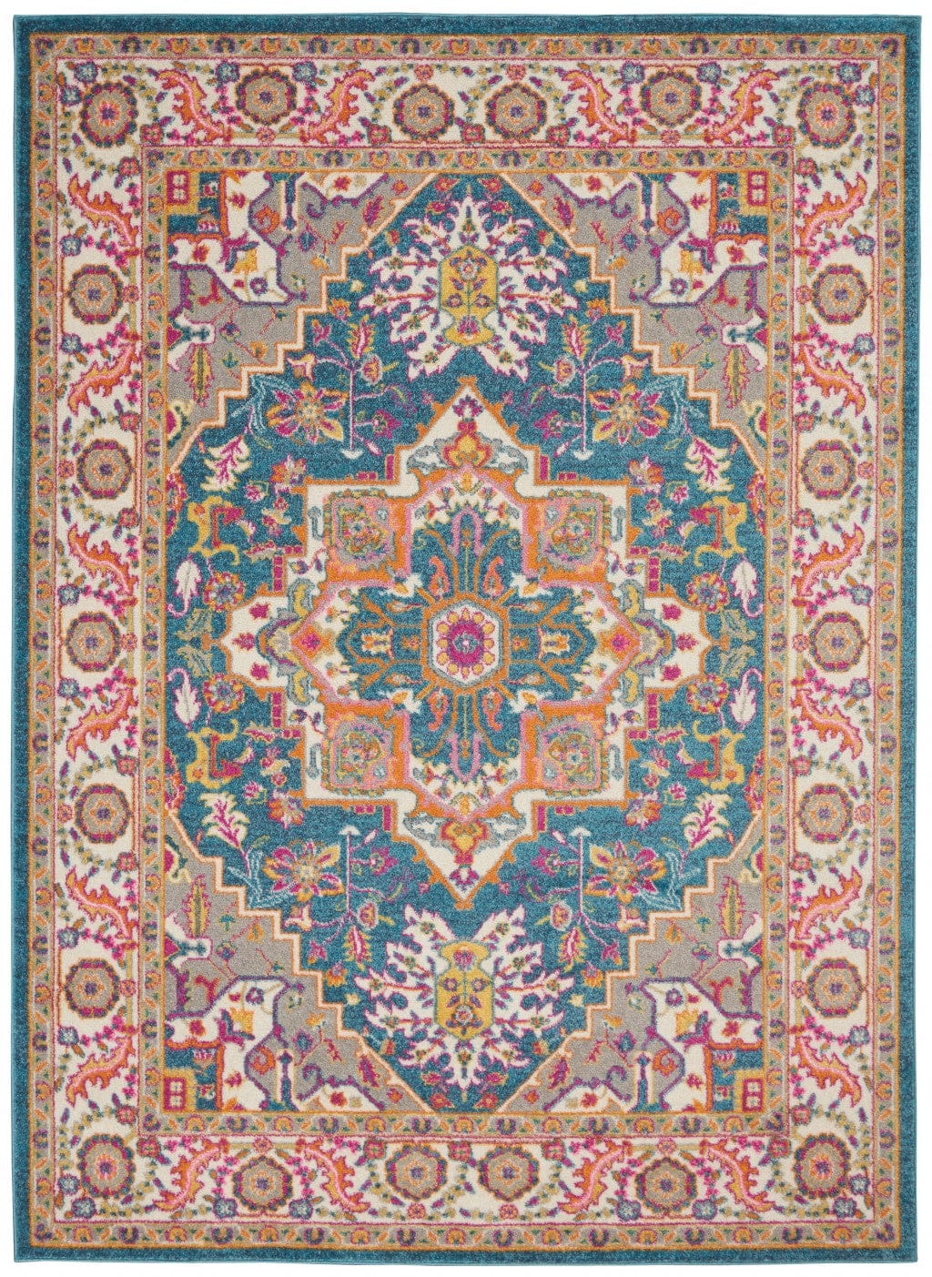 4’ X 6’ Teal And Pink Medallion Area Rug