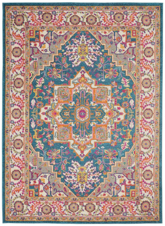 4’ X 6’ Teal And Pink Medallion Area Rug