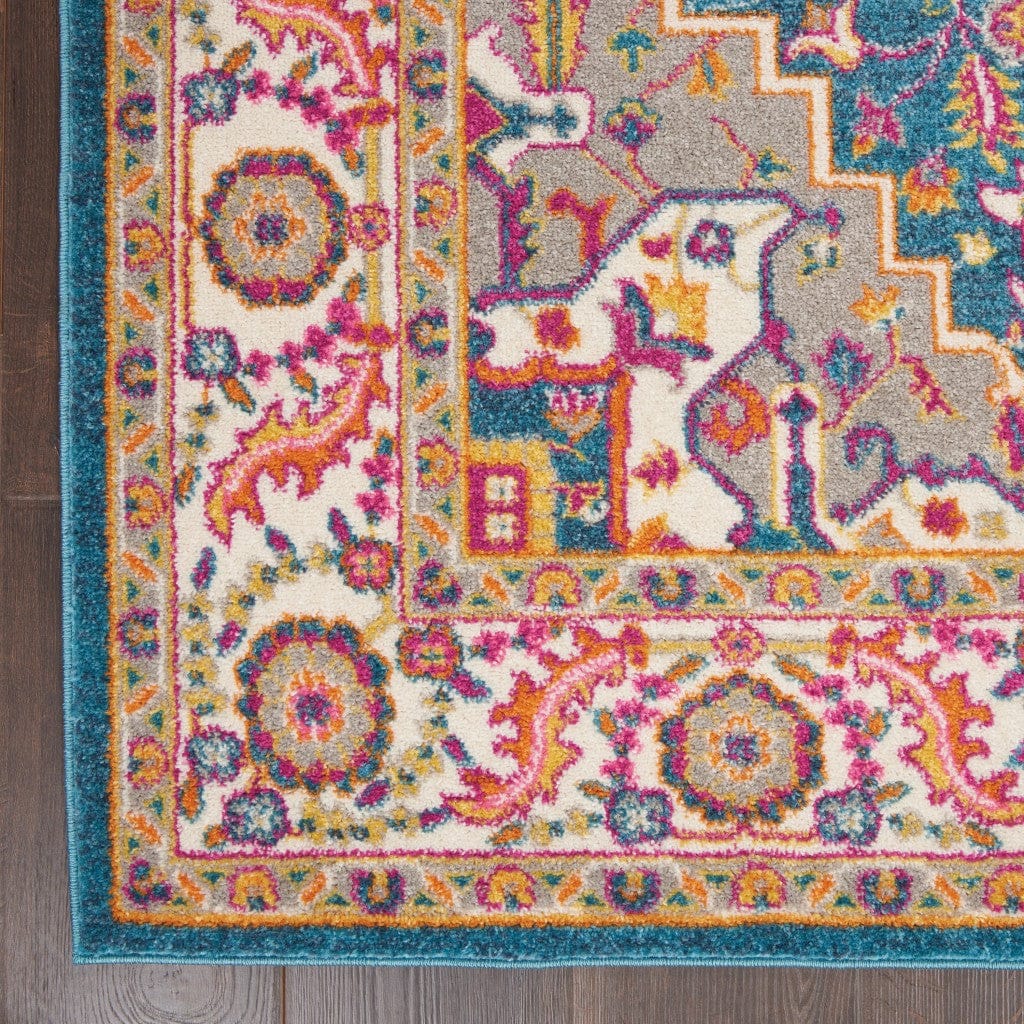 4’ X 6’ Teal And Pink Medallion Area Rug