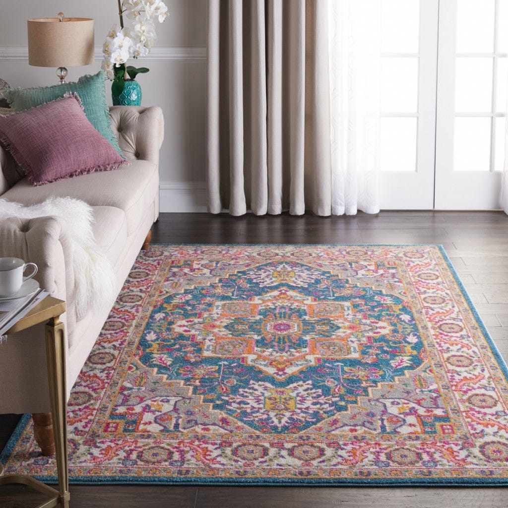 4’ X 6’ Teal And Pink Medallion Area Rug