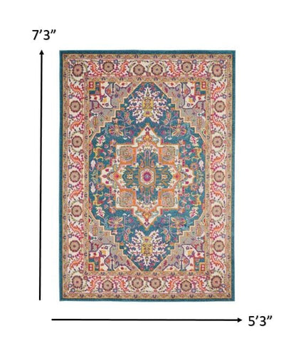 4’ X 6’ Teal And Pink Medallion Area Rug