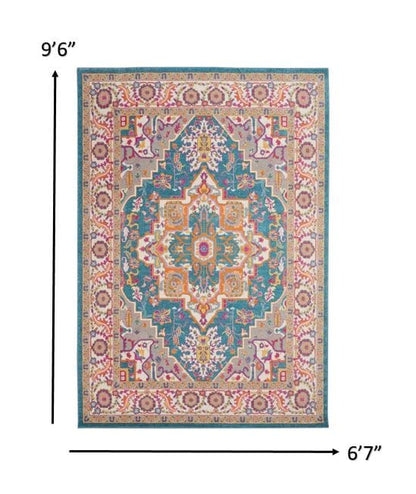 4’ X 6’ Teal And Pink Medallion Area Rug