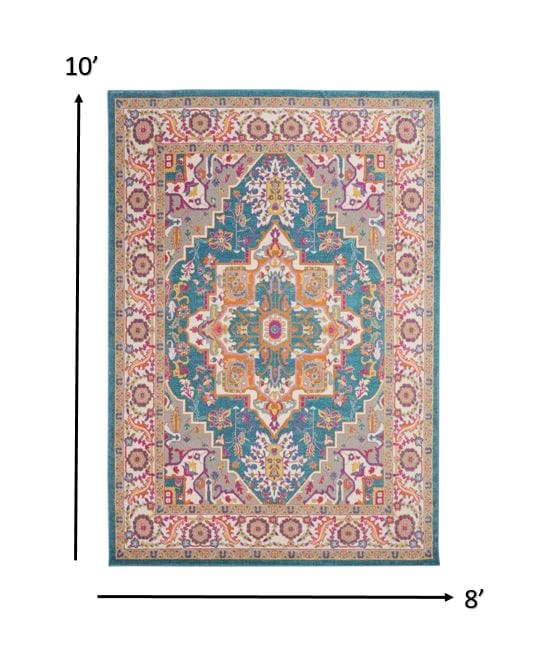 4’ X 6’ Teal And Pink Medallion Area Rug