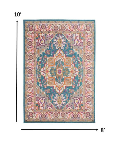 4’ X 6’ Teal And Pink Medallion Area Rug