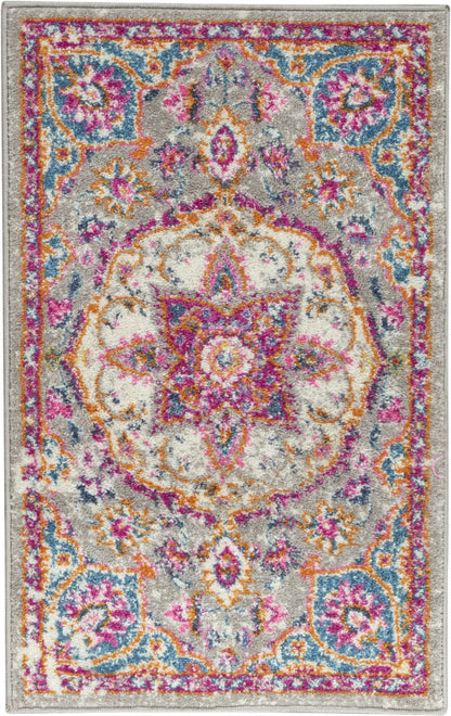 2’ X 3’ Gray And Pink Medallion Scatter Rug