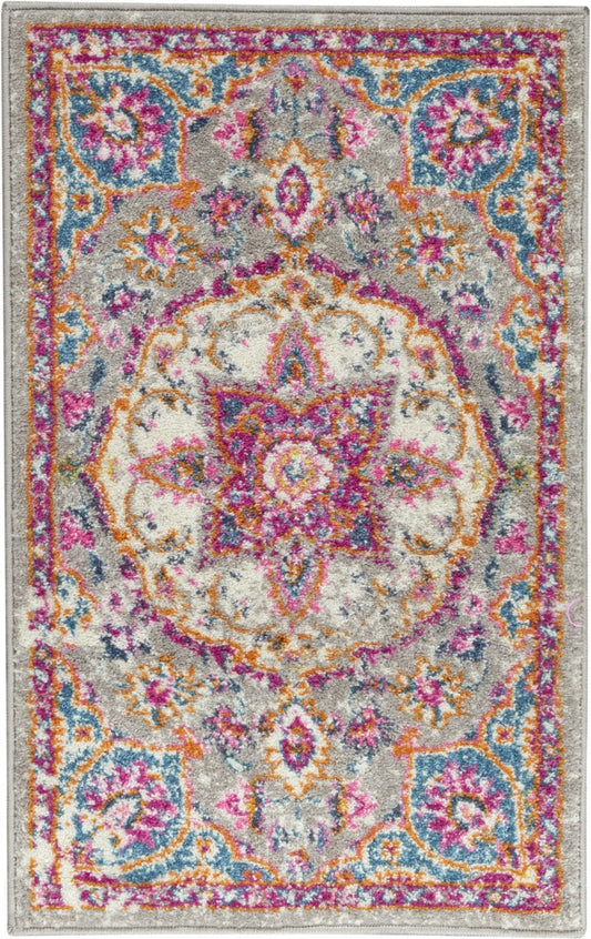2’ X 3’ Gray And Pink Medallion Scatter Rug