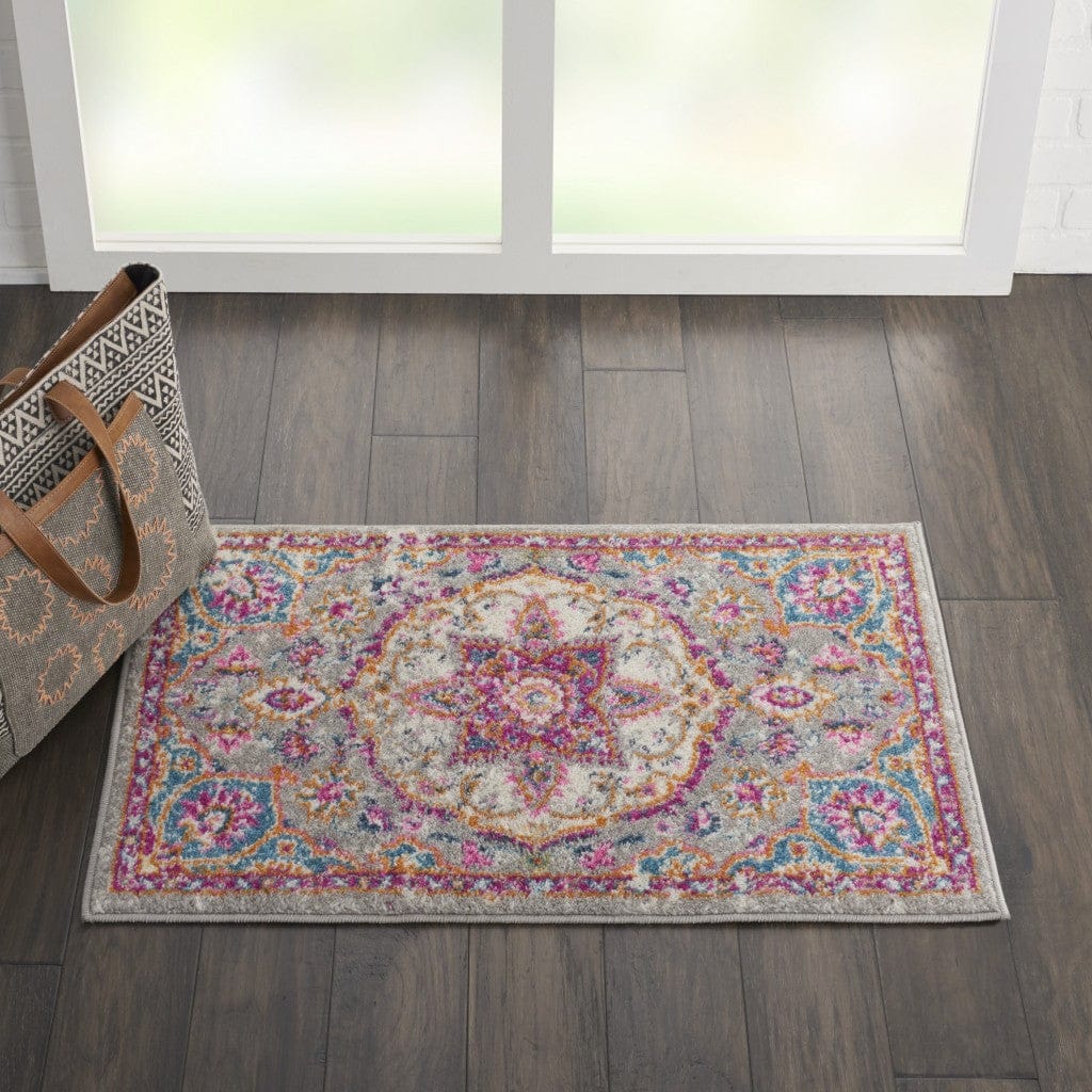 2’ X 3’ Gray And Pink Medallion Scatter Rug