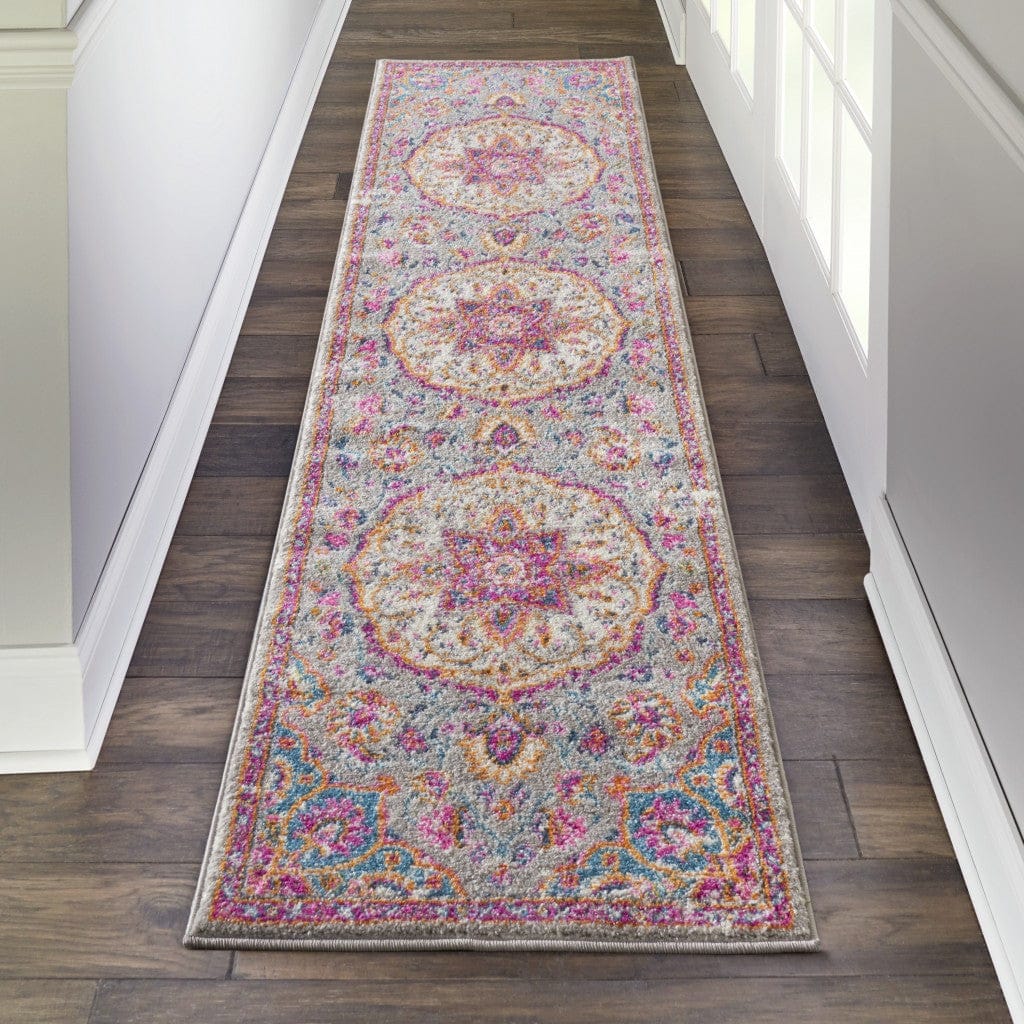 2’ X 3’ Gray And Pink Medallion Scatter Rug