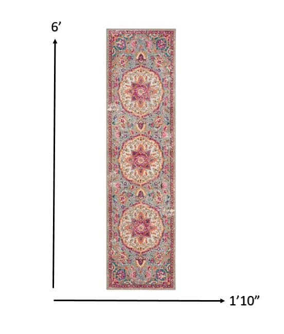 2’ X 3’ Gray And Pink Medallion Scatter Rug