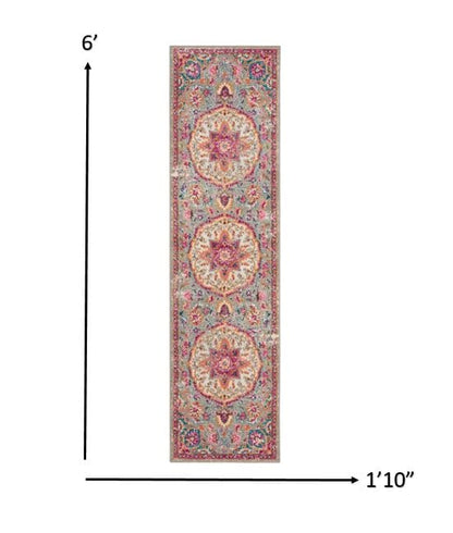 2’ X 3’ Gray And Pink Medallion Scatter Rug