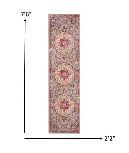 2’ X 3’ Gray And Pink Medallion Scatter Rug