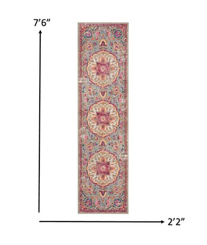 2’ X 3’ Gray And Pink Medallion Scatter Rug