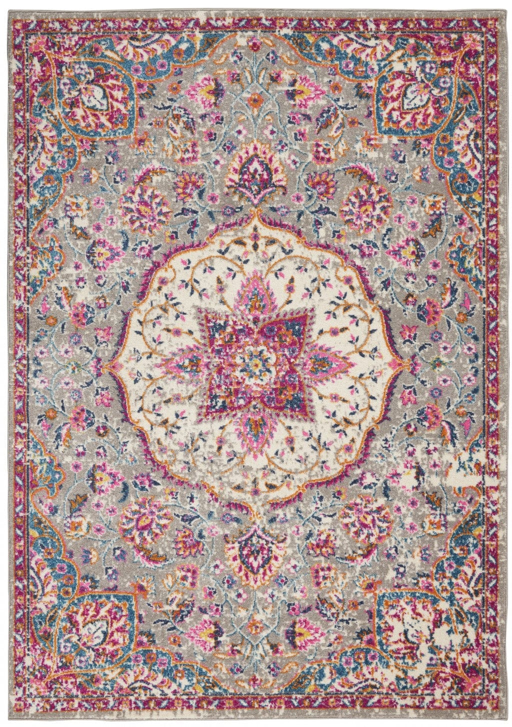 2’ X 3’ Gray And Pink Medallion Scatter Rug