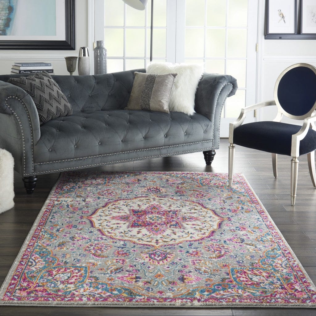 2’ X 3’ Gray And Pink Medallion Scatter Rug