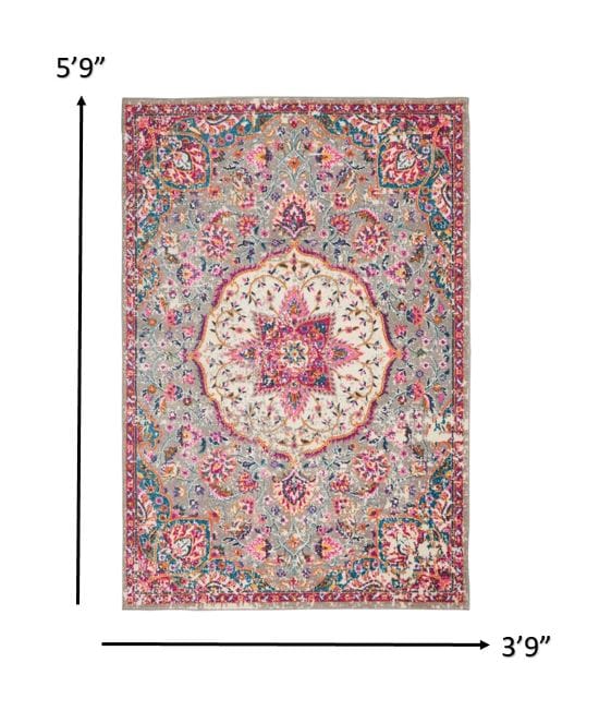 2’ X 3’ Gray And Pink Medallion Scatter Rug