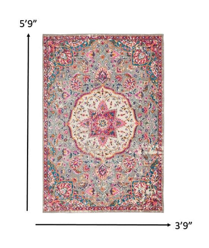 2’ X 3’ Gray And Pink Medallion Scatter Rug