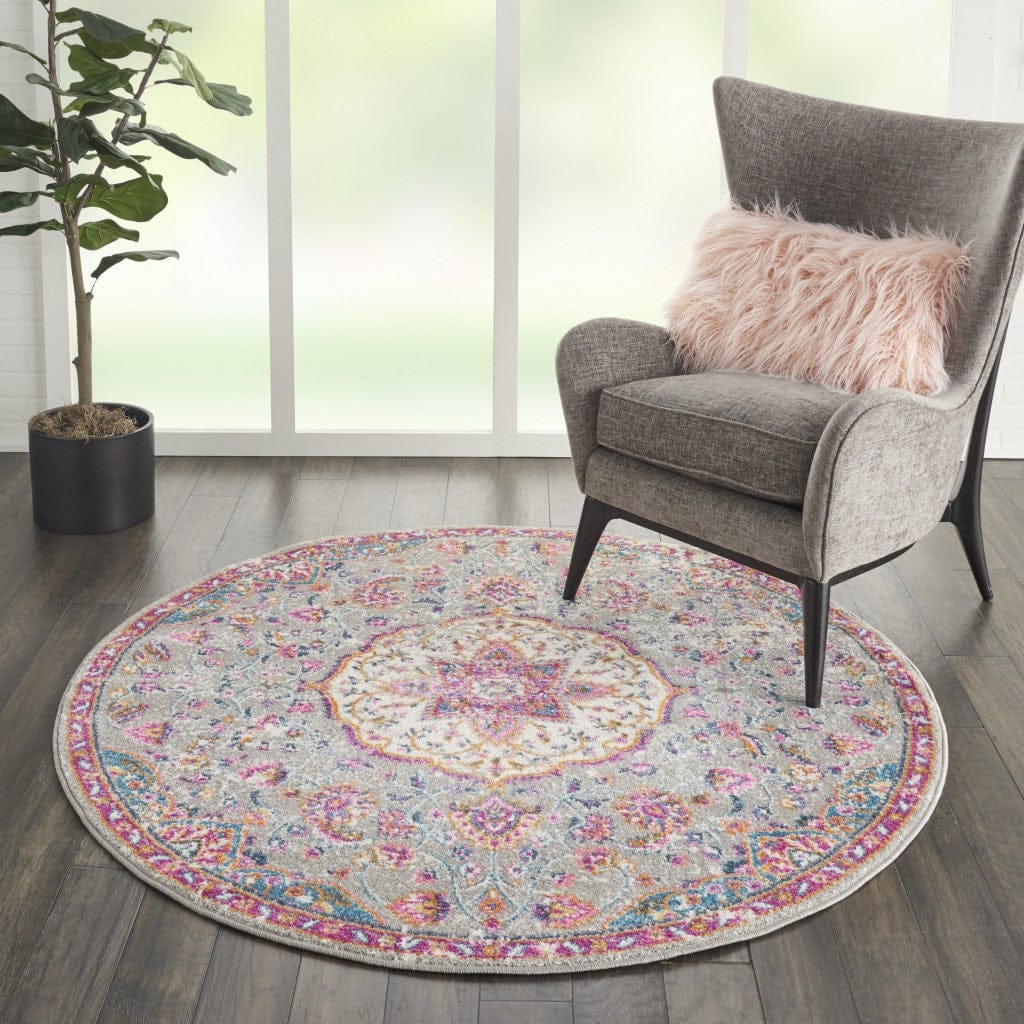 2’ X 3’ Gray And Pink Medallion Scatter Rug