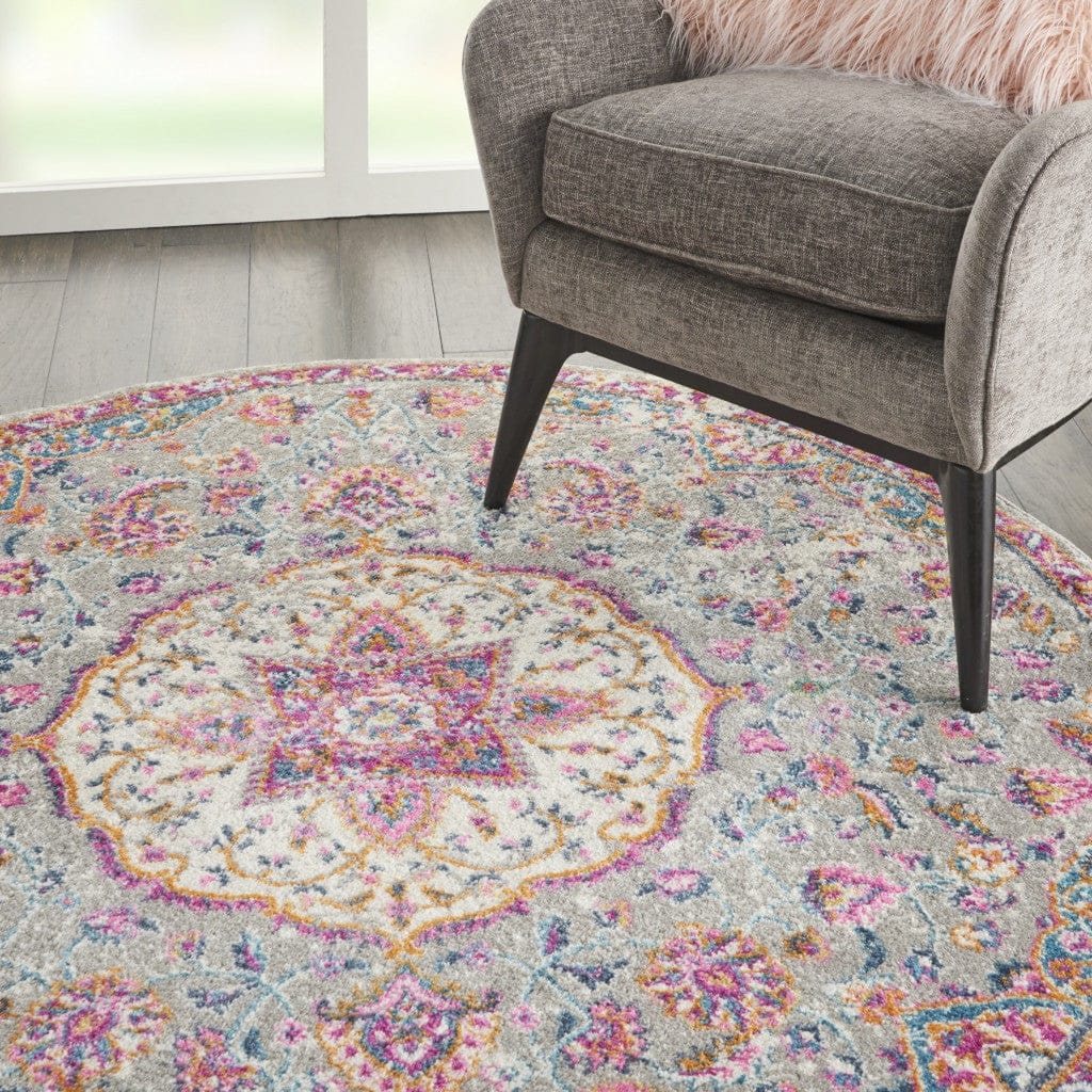 2’ X 3’ Gray And Pink Medallion Scatter Rug