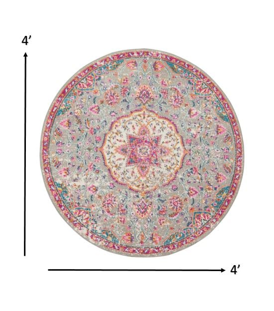 2’ X 3’ Gray And Pink Medallion Scatter Rug