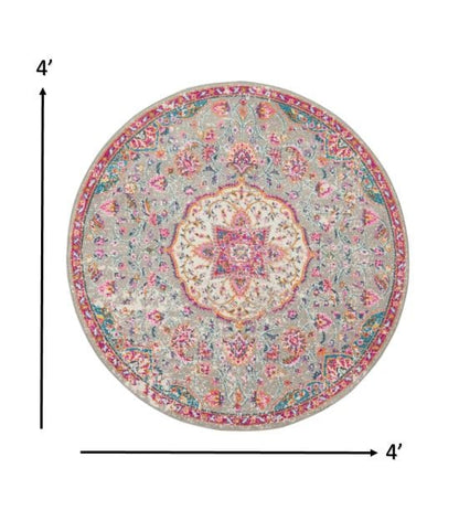 2’ X 3’ Gray And Pink Medallion Scatter Rug